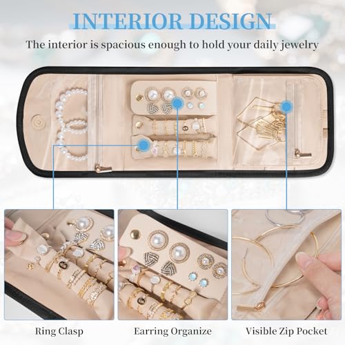 Image of Travel Jewelry Holder Organizer Case, Foldable Jewelry Storage Bag, for Necklaces Rings Earrings Bracelets, Small, Black