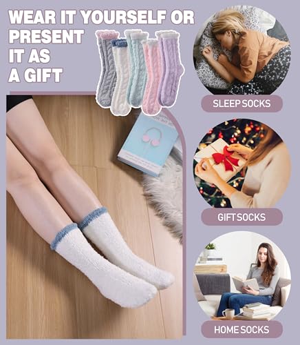 Image of LANLEO Fuzzy Socks for Women Soft Cozy Fluffy Slipper Winter Warm Microfiber Plush Sleeping Socks