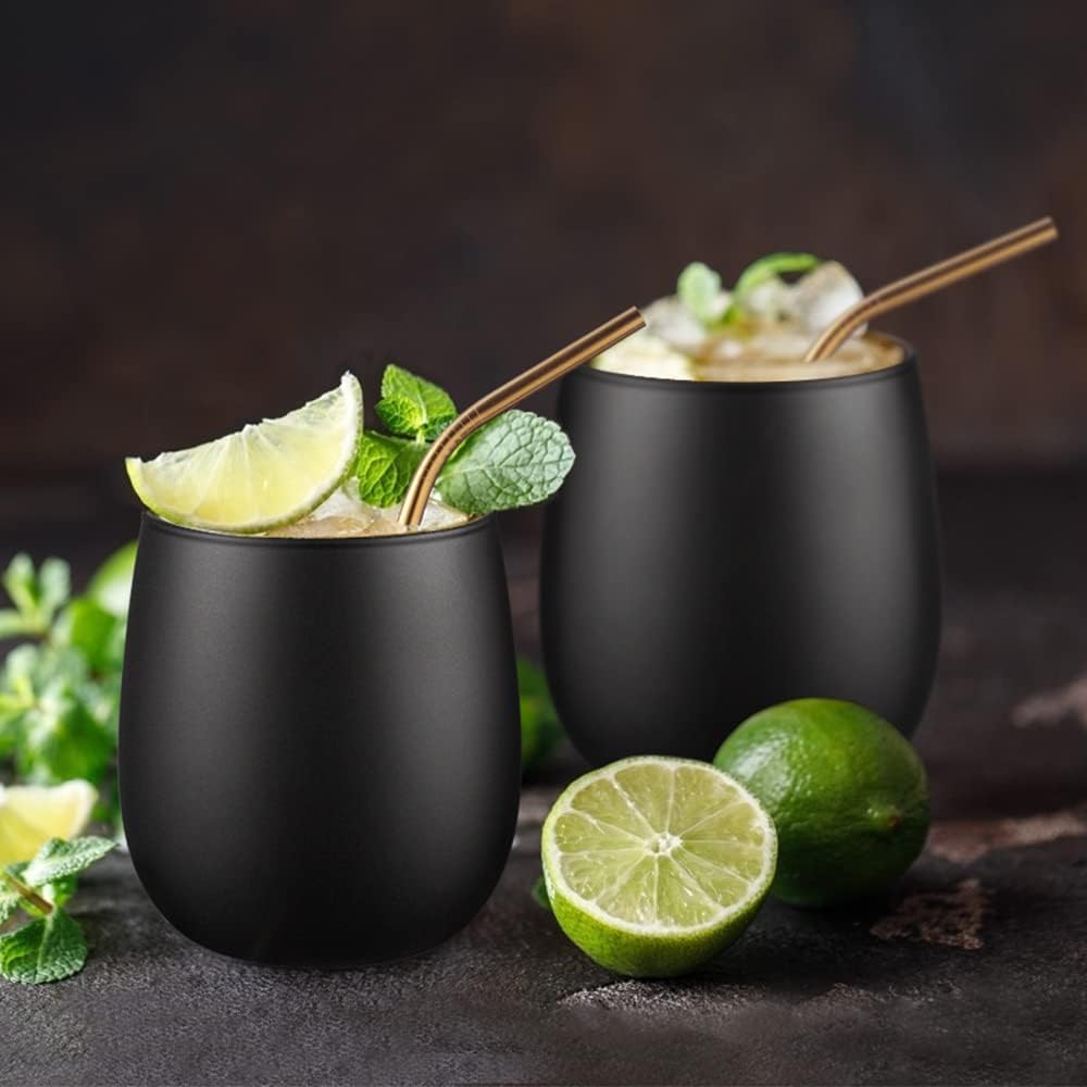 glastal Bicchieri da Cocktail Tazza Caffè 450ml Nero Bicchieri da Gin Set di 2 Bicchieri da Vino Bicchieri Acqua Vetro Tazza da Caffè Tazzine Caffe per Tè, Regalo Donna Uomo Compleanno San Valentino
