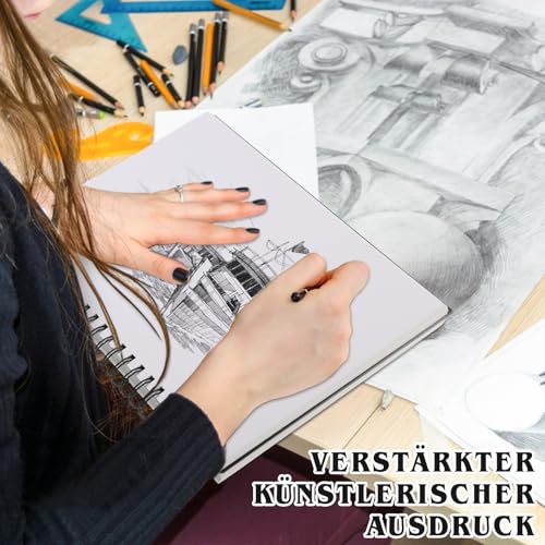 Skizzenbuch A4, Zeichenblock Skizzenpapier Zum Zeichnen Malblock 200g/m² Dickes Papier Spiralbindung für Künstler Kinder Studenten (60 Blatt/120 Seiten)