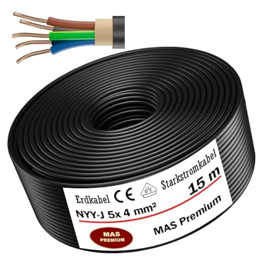 Jordkabel strömkabel 5, 10, 15, 20, 25, 30, 35, 40, eller 50 m NYY-J 5 x 4 mm² lindad elkabel för utomhusbruk (15 m)