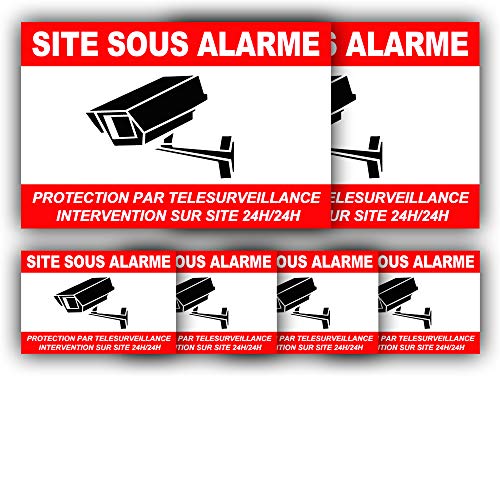 Autocollants Vidéosurveillance (x 6) + plastification de Protection Anti UV : Protection par télésurveillance - Intervention sur site 24H/24H - CRB (Lot 1 : 2+4)