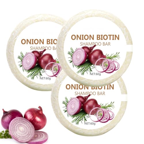 Barra de champú de cebolla, barra de romero, champú sólido para fortalecer el cabello, cuero cabelludo al mismo tiempo, calma, limpieza profunda e hidratación para todo tipo de cabello (3 unidades)
