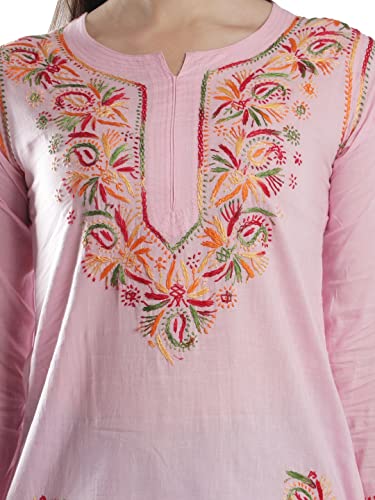 Image of Seva Chikan Hand Embroidered Lucknowi Chikankari Cotton Short Kurti Tunic Top for Women SCL4076