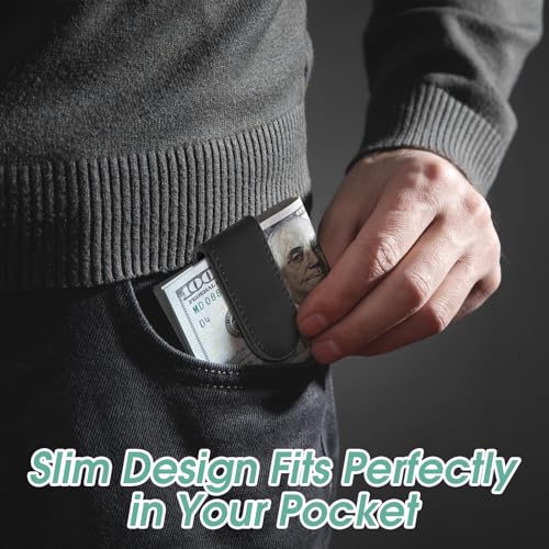Slim Magnetic Money Clip, Leather Money Clip Business Card Holder Holds Up to 12 Cash, Classic Style for Minimalists Men Women Trendsetters Executives Travelers Affluents4