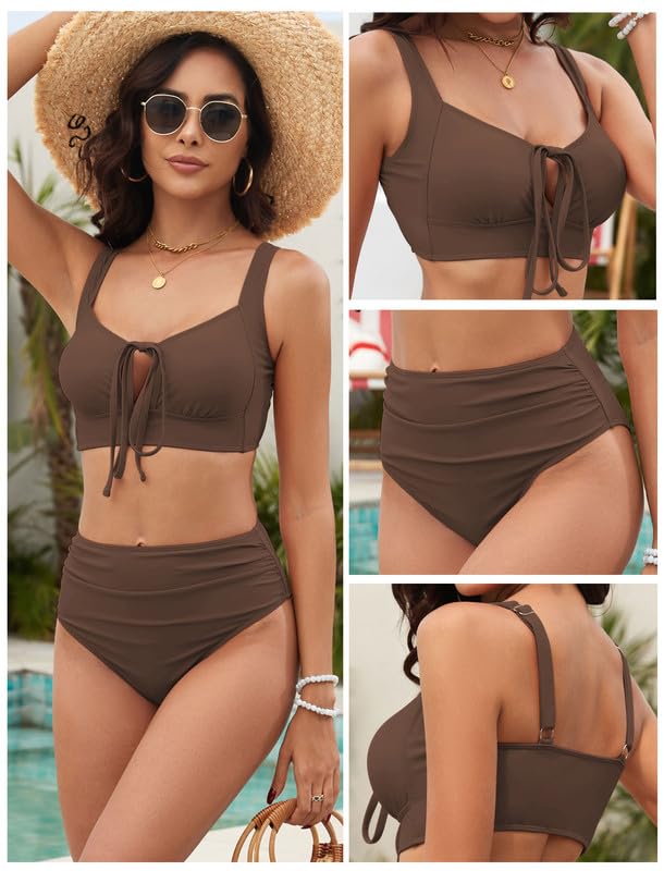 ZAFUL High Waisted Bikini Sets for Women Full Coverage Tummy Control Swimsuits Bow Tie Knot Swimwear Two Piece Bathing Suits2