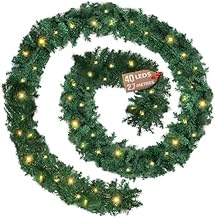 GloBrite 2.7M Christmas Garland with 40 Warm White LED Lights (280 Tips) - Pre-Lit Fireplace Garland Christmas Decoration, Battery-Powered Christmas Garlands for Home Decoration Christmas & More