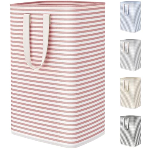 Lifewit 75L Large Collapsible Laundry Hamper Tall Foldable Dirty Clothes Baskets Waterproof Freestanding Design with Easy Carry Handles in Dorm Bedroom Bathroom College Pink