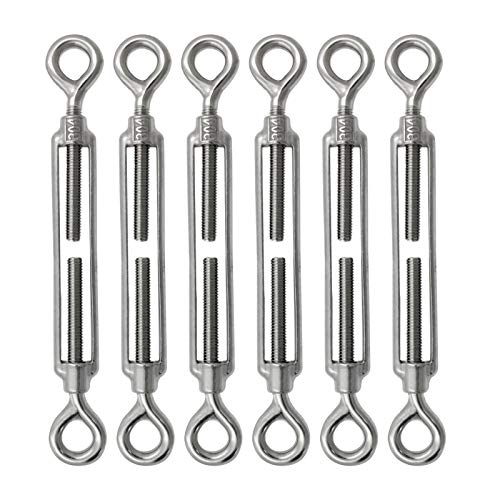 PHITUODA 6pcs M8 Stainless Steel 304 Eye & Eye Turnbuckles Adjustable Wire Rope Tensioner