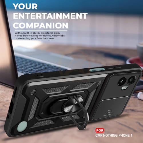 Image of Armor Bumper Back Cover Case for Nothing CMF Phone 1 Rotating Camera Cover, Ring Holder & Kickstand | Heavy Duty & 360 Degree Protection Nothing CMF Phone 1 Back Cover (Black)