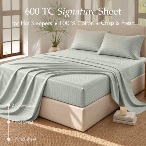 Image of Threadmill 600TC Cotton King Sheet Set, Sateen, Damask Stripe, Grey