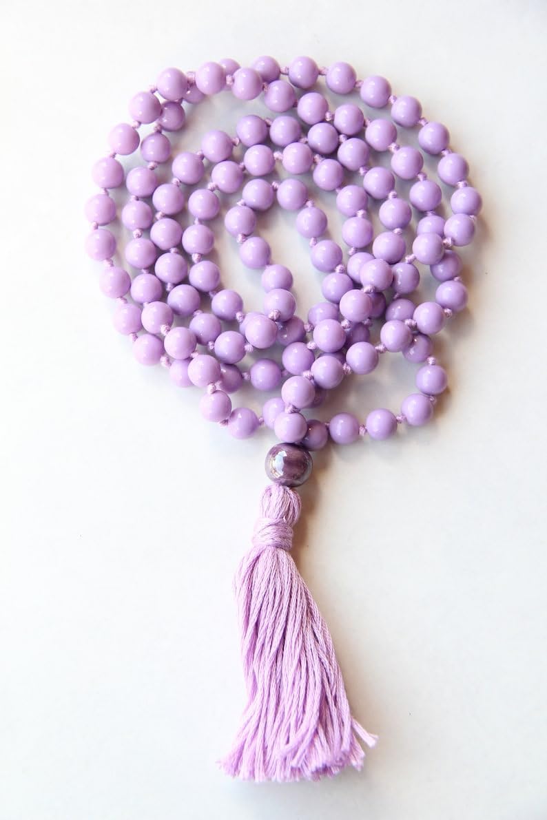 Naturalne liliowe szklane koraliki 8 mm, 108 sztuk, koraliki do medytacji, Reiki, Japa Mala, buddyjskie koraliki modlitewne, bransoletka do jogi, koraliki lecznicze