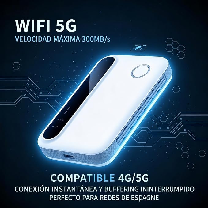 Router Móvil Portátil 5G Wi-Fi 6, Punto de Acceso Móvil 300 Mbps