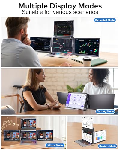 Image of 16 inch Triple Screen Monitor Extender, Quad Monitors for 14-18.5 inch Laptops | 1 Cable for 3 Screens Portable Monitor, Travel Screen Extender, Compatible with Win MacOS, FHD 1200P IPS, USB-C /HDMI-S788 Pro