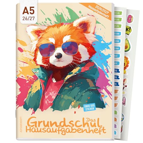 Häfft Hausaufgabenheft Grundschule 2026 2027 A5 mit Datum Cool Panda Das Grundschul-Hausaufgabenheft inkl. Lerntipps Sticker Mitteilungsfelder & mehr