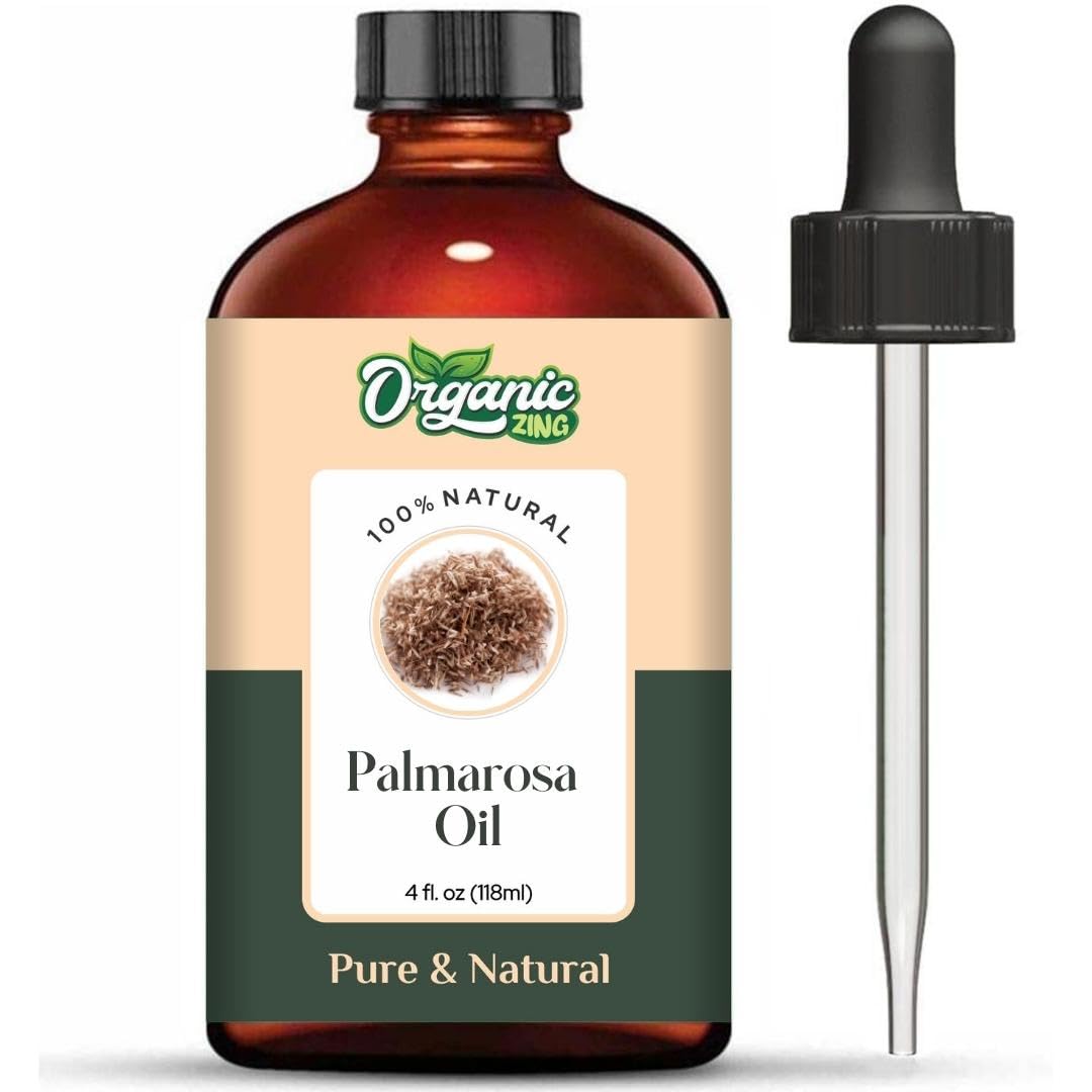 Organic Zing Palmarosa (Cymbopogon Martinii) Oil | Pure & Natural Essential Oil for Aroma, Diffusers, Skincare & Hair care - 118ml/3.99fl oz