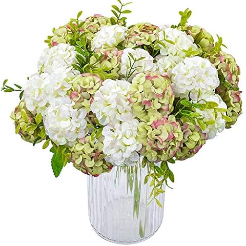 XONOR 4 Packs Artificial Silk Hydrangea Fake Bridal Bridesmaid Flower Bouquet for Wedding Party Home Decoration, 10 heads, 36cm (Green) Cover
