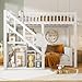 Kinderbett Etagenbett 140x200, Hochbett 140 x 200 mit Treppe, Staurau, Gitter und Rausfallschutz, Hochbett für 2 Kinder, Jugendhochbett mit Lattenrost, Kiefer, Ohne Matratze (Weiß A01, 140x200)