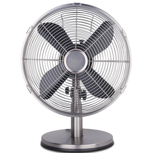 Air Pro 12 Desk Fan Portable 70 Degree Oscillating Metal Table Fan for Instant Cooling with Adjustable Tilt & 3 Speed Settings Compact Fan with Quiet Operation to use at Home Office or Bedroom