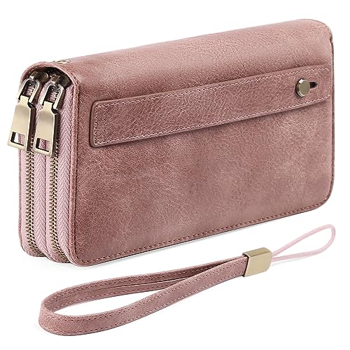 GAEKEAO Wallet for Women Clutch RFID Blocking Wristlet Leather Purse Large Capacity Credit Card Holder with Grip Hand Strap