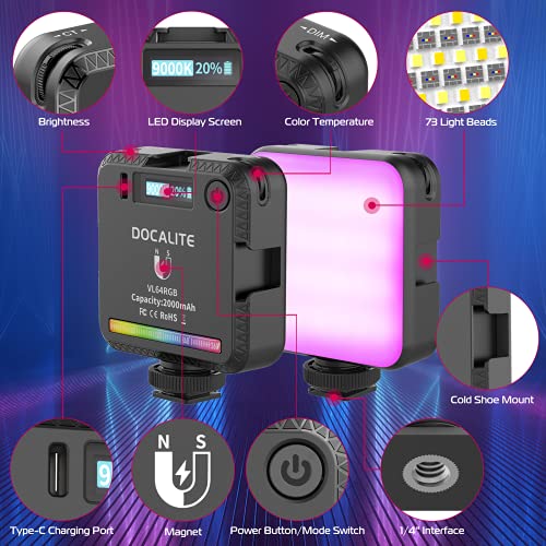 RGB LED Video Licht, VL64 Licht Fotografie 360 ° Full Color, W 3 Cold Shoe, 5000-9000K Dimmable Led Videoleuchte für… – Bild 3
