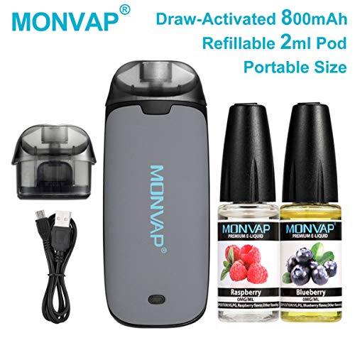 Cigarette Electronique Kit Complet, MONVAP P1 800mAh, 1.3ohm 2ml pod sans Nicotine ni Tabac