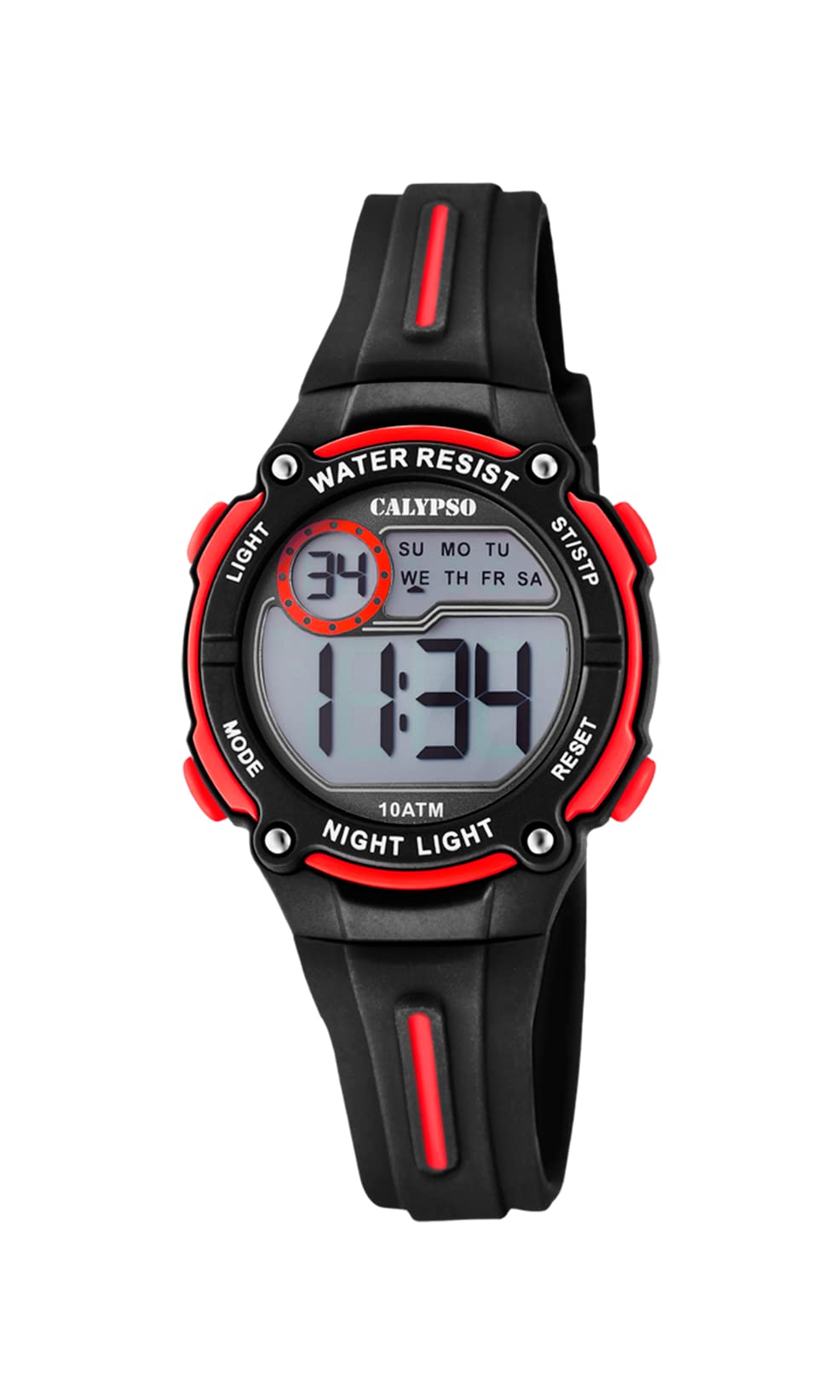 Calypso Montre Enfant Digitale Caoutchouc Noir - Étanche 10 ATM - Date et Calendrier - Chronographe - Double Heure - Lumière - Alarme - Format 12/​24h K6068/​6 - Digital Crush