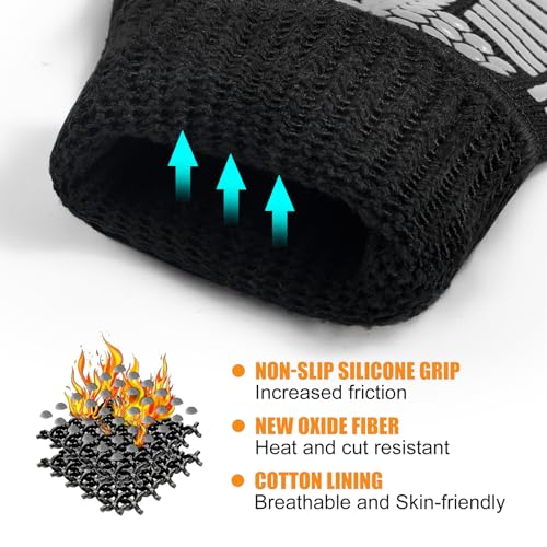 Image of BBQ Gloves, Oven Gloves, 1472F Extreme Heat Resistant Barbecue Gloves, Silicone Non-Slip Oven Mitts, Kitchen for Cooking, Grilling, and Baking