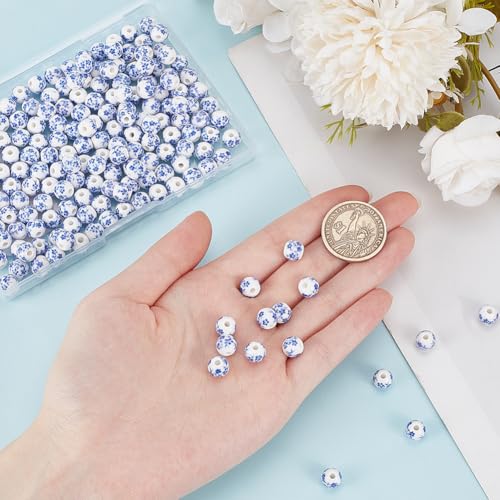 SUNNYCLUE 1 BOX 210Pcs 8MM Ceramic Blue Flower Beads Porcelain Beads Bulk White Printed Flowers Small Smooth Spacer for jewellery Making Bracelets Necklace DIY Crafting Beginners - Image 3