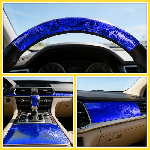 Image of Lypumso Forged Carbon Fiber Vinyl Wrap, Gloss Holographic Chrome Mirror Car Wrap Vinyl DIY Auto Sticker Decal Film Sheet with Bubble Free Air Release (Blue, 1ft x 10ft)