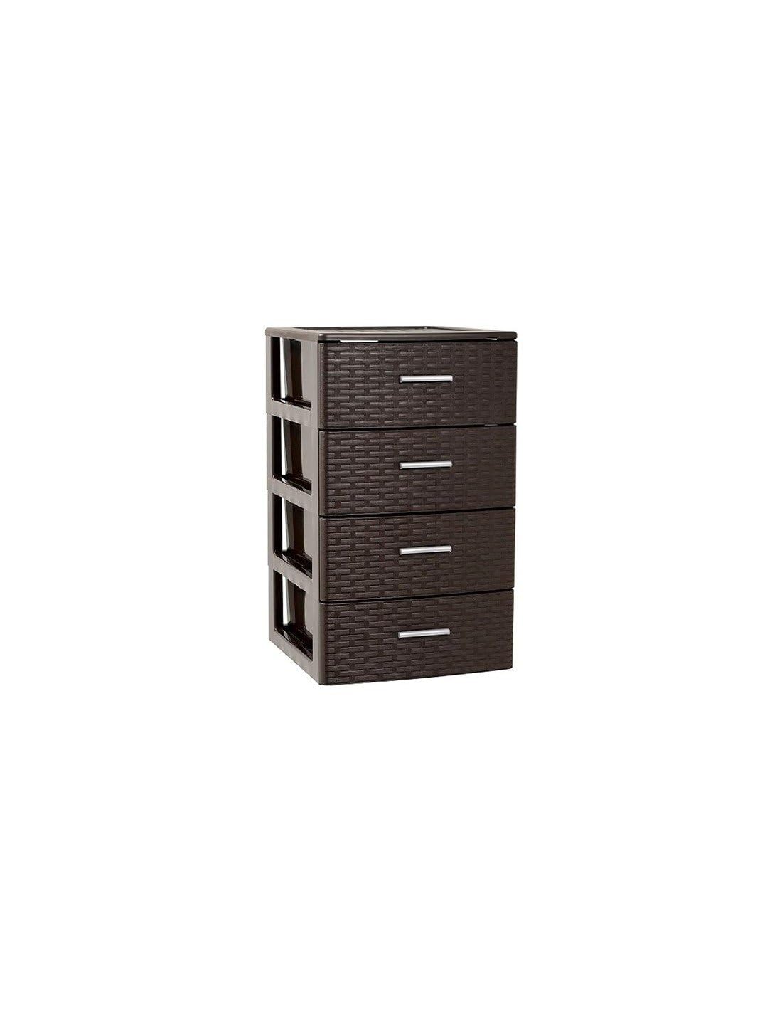 JARDIN202 - Cajonera de ordenación RATTAN de plástico | Efecto mimbre | Torre de almacenaje multiusos | 4 cajones (Wenguer)