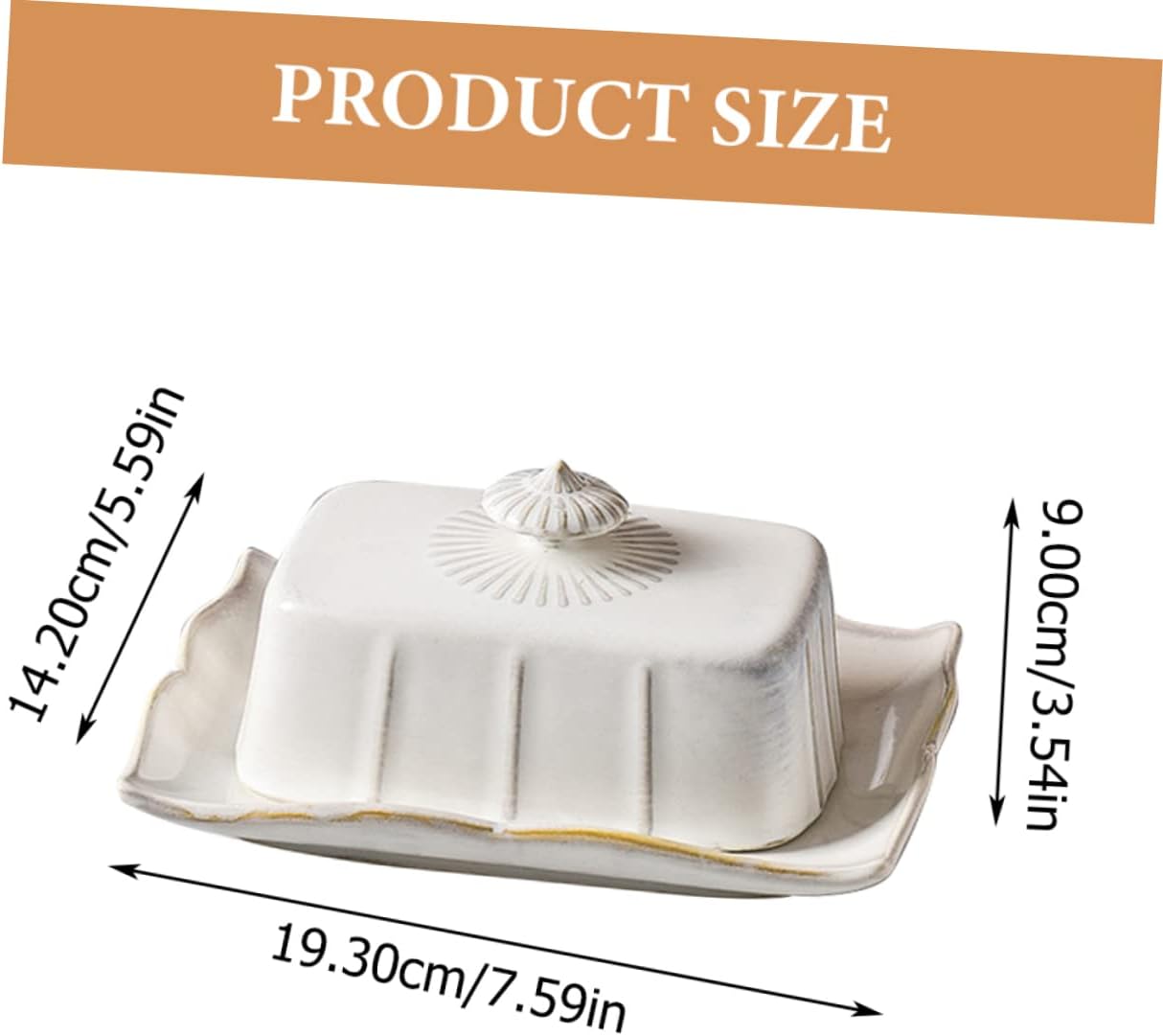 SMASOLO Rectangular Ceramic Butter Plate with Cover Delicate Porcelain Dessert Holder for Home Hotels Microwave Safe Snack Tray for Cheese Biscuits Bread Storage