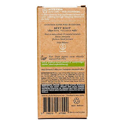 Elements Truffles Raspberry Bar W/ Beetroot - Heavy Metal Tested - Dairy Free Chocolate Bar - Paleo, Gluten Free, Non-Gmo, Raw & Organic Chocolate - Ayurveda Inspired Healthy Chocolate Bar - 1 Pack #TOP3