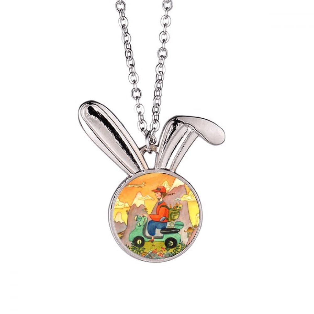 Collier Chat Fermier Miaoji Pendentif Aquarelle Lapin d'Exception - 5