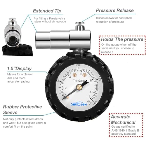 GODESON Presta Mechanical Tire Pressure Gauge