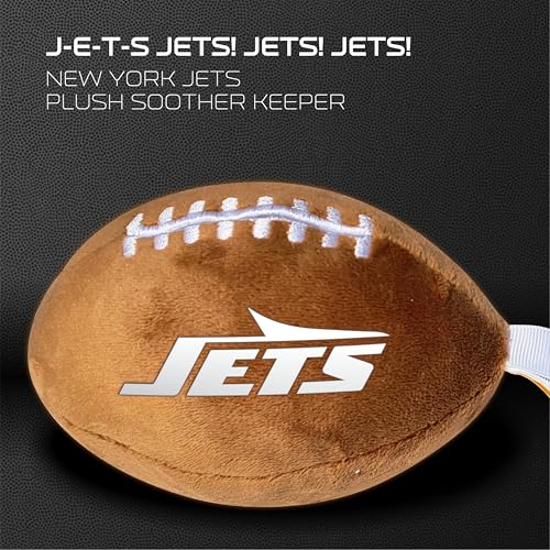 Image of New York Jets Plush Football Pacifier Holder by Smilo - Officially Licensed NFL Soother Holder - Soft Plush Toy and Dummy Holder - Fits Any Pacifier - Stroller Accessory & Newborn Essential