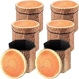 Amylove 6 Pack Tree Stump Storage Stool 12 x 12 Inch Stool Ottoman, Cute Folding Storage Toy Box with Foam Cushion, Collapsible Seat Chest (Classic)