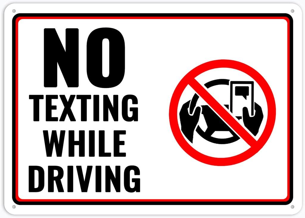 8"x12" Tin Metal Sign - No Texting While Driving - Decorative Plate For Shop, Yard, Garage, Outdoor Wall