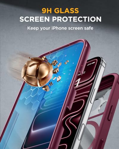 Image of Miracase Magnetic for iPhone 17 Pro Case 6.3 inch [Compatible with MagSafe] Full-Body Phone Case with Built-in Glass Screen Protector & Camera Control,Drop Proof iPhone 17 Pro Cover, Deep Magenta