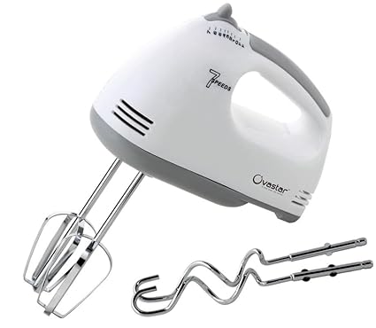Ovastar Hand Mixer With 7 Speeds, Eject Button, Egg Beaters, And Dough Hooks | Powerful And Versatile Kitchen Appliance (White)
