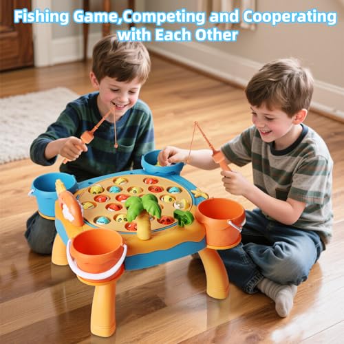 Image of Small Magnetic Fishing Game Toys for Kids Include 31 Colorful Fish,Magnetic Fish Rods,Rotating Board with Music,Fishing Toy Gift for Toddlers(Size 25cmX25cmX13.5cm)
