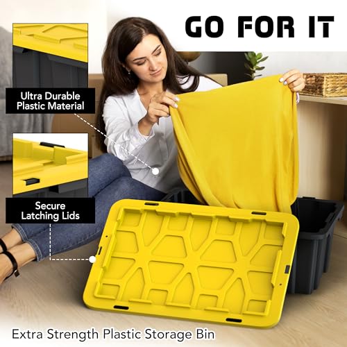 Lifetime Home 8 PACK of Medium 12 Gallon Plastic Storage Bin Tote Organizing Container with Ultra Durable Secure Latching Lids, Stackable, Extra Strength Clear with Built in Handle - Black and Yellow - Image 4