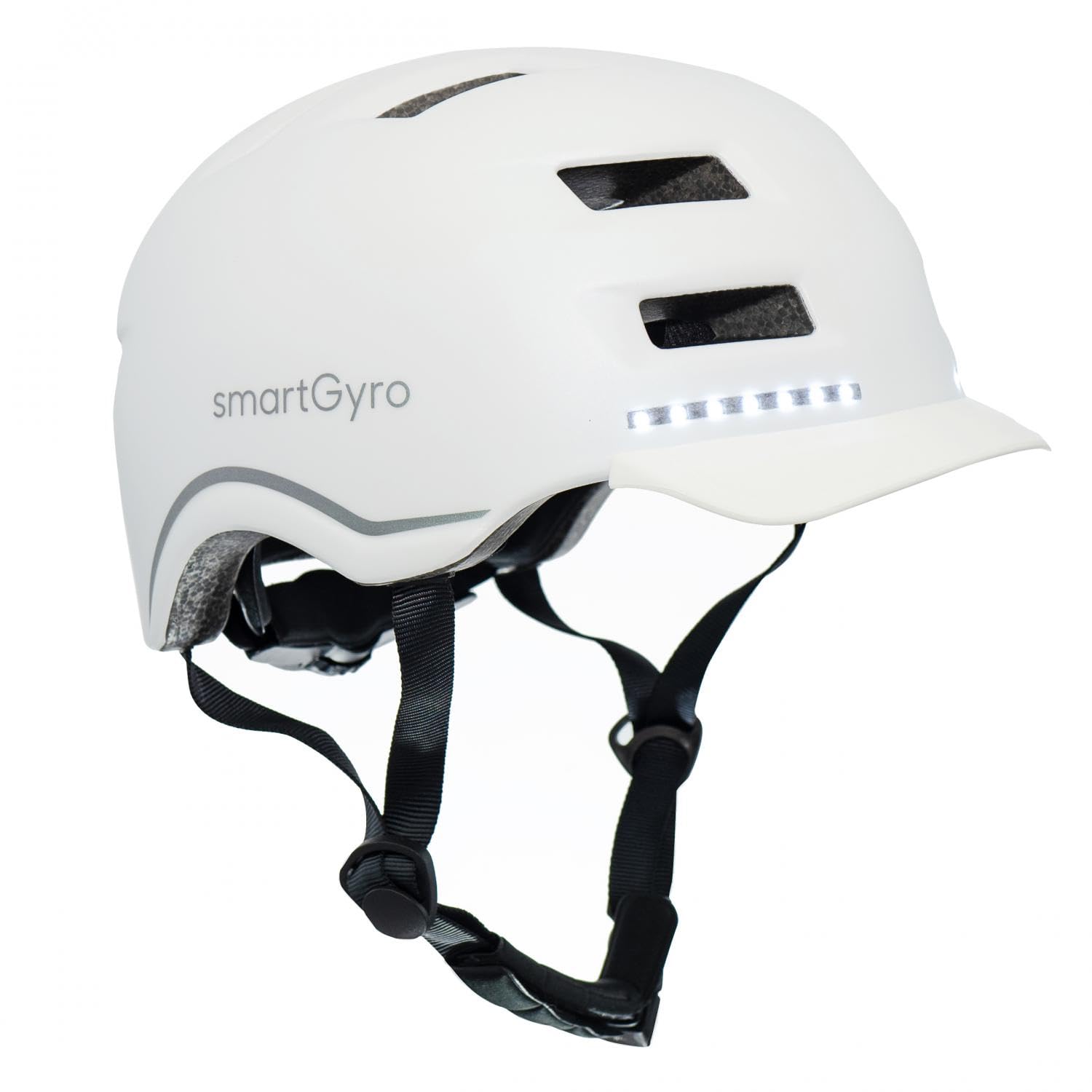 smartGyro Smart Casco, Casco Smart PRO con Luce di Frenata Automatica, Indicatori di Direzione, Altoparlanti, Bluetooth, EPS + PC, Batteria, Visiera Anteriore, Led Anteriori e Posteriori, M, Bianco
