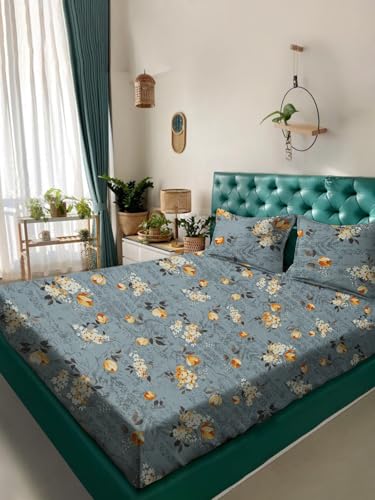 Image of ROSARAHOME 180 TC Microfiber Flat Queen Size Double Bed Bedsheet with 2 Pillow Cover| Bedsheet:240cmx225cm Pillow Covers:45cmx70cm,Floral Multicolor
