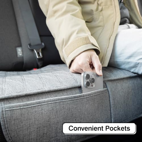 Image of Leader Accessories Faux Linen Rear Bench Seat Cover, Size M, Grey | Breathable Back Seat Protector With Non-Slip Bottom, Diamond Stitched Bench Seat Cushion for Vehicles Cars Van SUV Truck
