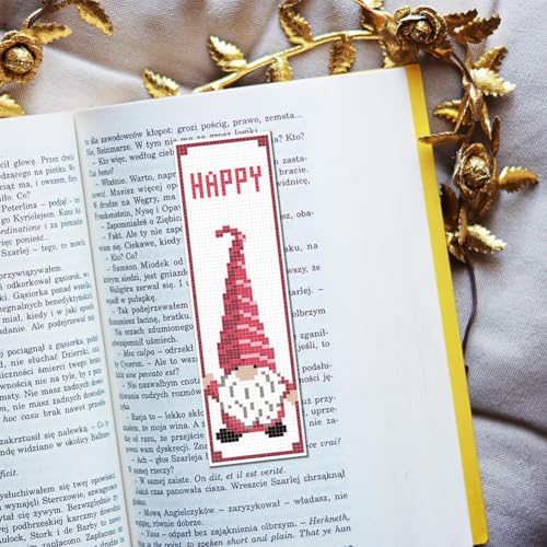 Image of FREEBLOSS 6Pcs Cross Stitch Bookmark Kits Gnome Elf Pattern Stamped Embroidery Bookmarks Beginner Embroidery Kit with Instructions Counted Cross Stitch Kit for Hand Embroidery Gift