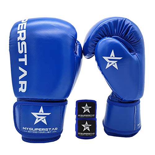MYSUPERSTAR 4oz Pro Boxing Fighting Bag Gloves for Training Sparring Mitts Muay Thai