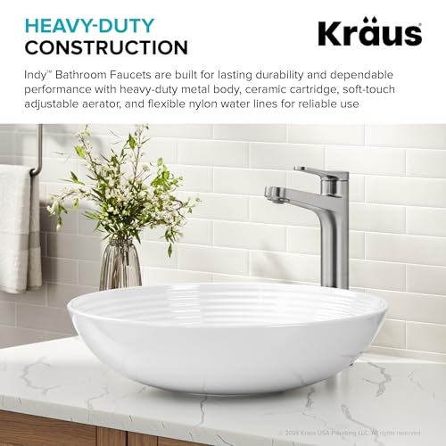 KRAUS Indy Bathroom Faucet for Vessel Sink in Spot-Free Brushed Nickel with Single Handle, Pop Up Drain and Supply Lines, KVF-1410SFBN - image 6