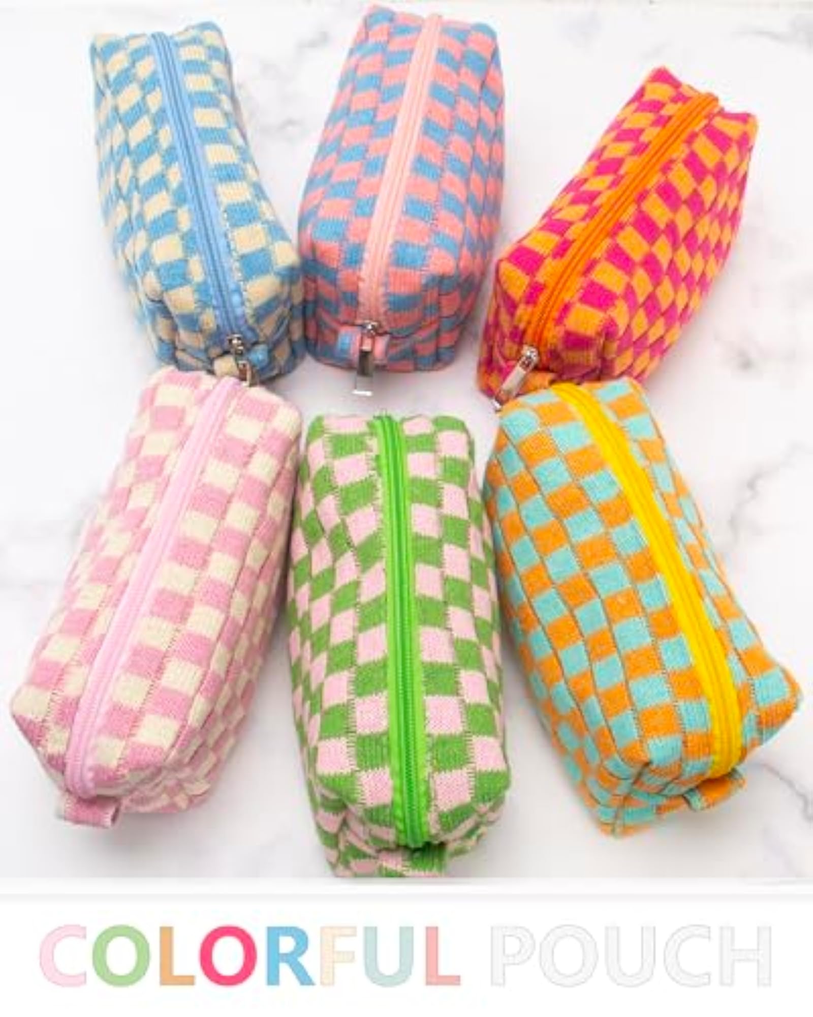 Checkered Makeup Bag, Portable Zipper Pouch