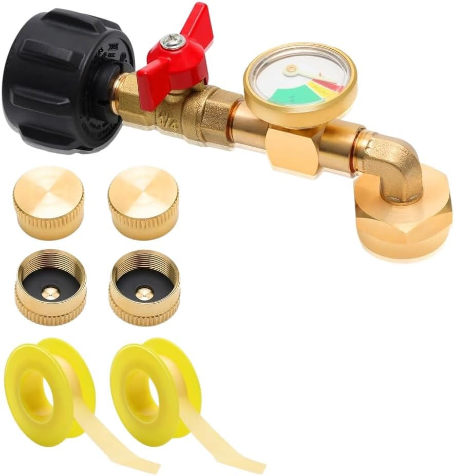 Quick Connecting Propanes Adapter Metal Conversion Fitting with Gauge for Grills